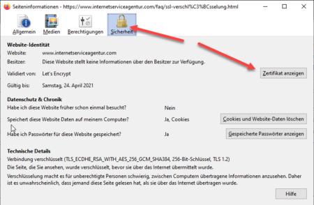 Wo das SSL Zertifikat anzeigen lassen