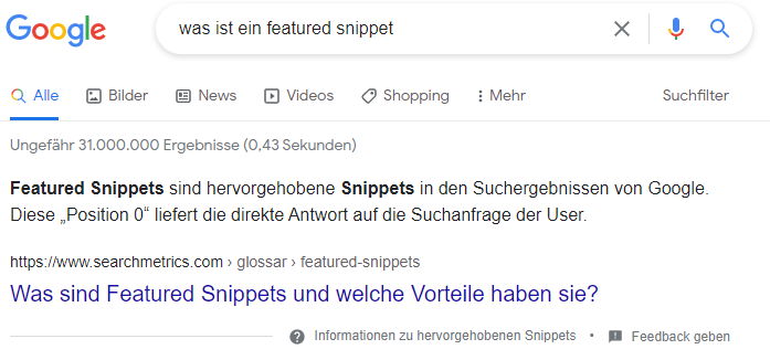Featured Snippet Screenshot